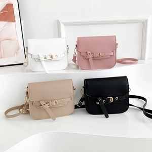 Vintage PU Leder Satteltasche Für Damen Mode Gürtelschnalle Achsel Umhängetasche Einfarbig Kleine Quadratische Tasche