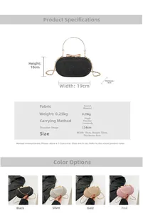 Detailed size specifications and color options for the sequin evening clutch bag