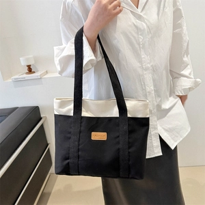 Grand sac fourre-tout tendance en toile noir et blanc pour femmes de style coréen