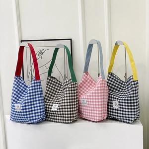 Sac Fourre-tout en Toile Vichy pour Femme Grande Capacité Sac à Bandoulière à Damier Sac à Main de Shopping Décontracté