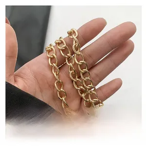 Detailed shot of chunky gold metal chain strap for bucket bags with high gloss finish