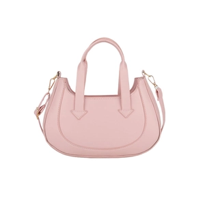Minimalist light pink crescent shoulder bag with golden hooks and adjustable strap