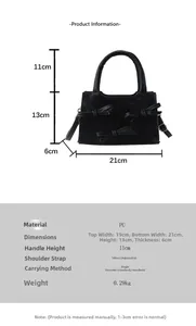 Detailed size specifications for the black bow PU leather handbag with adjustable strap