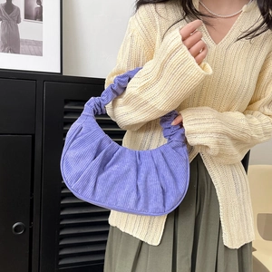 Sac sous le bras plissé en velours côtelé violet avec poignée élastique chic