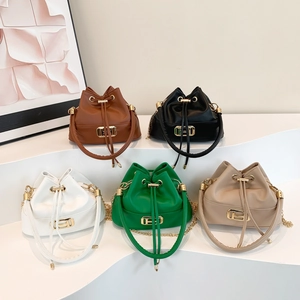 Women Fashion PU Leather Bucket Bag H-Metal Buckle Drawstring Closure Capacity Shoulder Crossbody Handbag Daily Bag