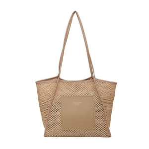 Große geflochtene Tragetasche mit Ledertasche und Doppelgriffen für Damen Sommermode