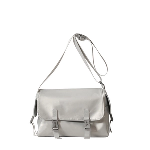 Minimalist light gray waterproof crossbody messenger bag with adjustable strap and buckles