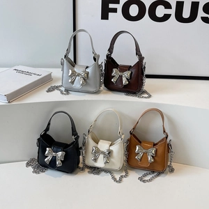 Mini PU Bowknot Handbag Korean Style Fashion Shoulder Bag Metal Chain Underarm Crossbody Bag For Women Daily Decor Purse
