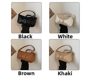 Detailed comparison of minimalist baguette bags in black, white, brown, and khaki leather
