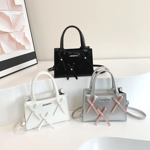 Sac à Main Femme en Cuir PU avec Nœud et Künstliche Perle Petit Sac à Épaule Carré Mode Sac Bandoulière Polyvalent Cadeau