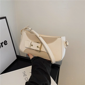 Women's Retro PU Leather Shoulder Bag Fashion Minimalist Underarm Bag With Large Metal Buckle Daily Crossbody Handbag