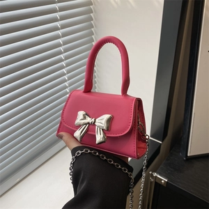 Fashion rose red mini crossbody bag with a stylish silver metal bow buckle for women