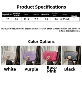 Tableau des tailles et quatre options de couleurs pour sac à bandoulière matelassé