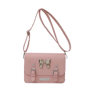 Sac bandoulière chic en similicuir rose avec nœud argenté et sangle réglable