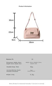 Detailed technical diagram showing pink shoulder bag dimensions and weight of 0.3kg