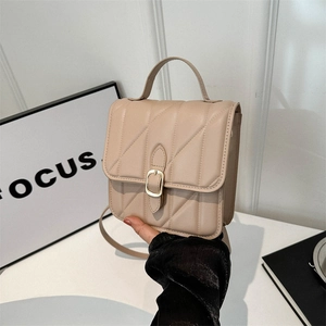 Vintage Quilted PU Leather Shoulder Bag For Women Fashion Top Handle Crossbody Bag Gold Buckle Small Square Backpack Tote