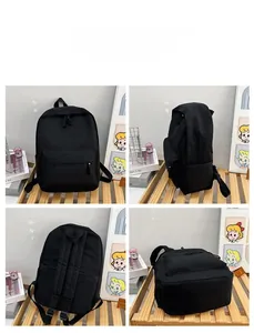 Vue détaillée sur quatre angles d'un sac à dos noir en nylon avec sangles rembourrées
