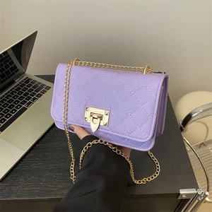 Sac à Épaule en Cuir PU Matelassé pour Femmes Sac à Bandoulière Mode à Surpiqûres Losanges avec Chaîne en Métal Boucle à Main Casual