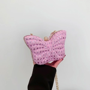 Butterfly Shaped Sequin Rhinestone Evening Bag PU Leather Chain Shoulder Bag For Women Wedding Party Elegant Handbag