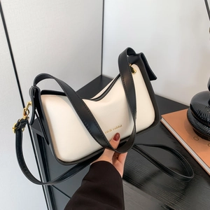 Modische schwarz-weiße Kunstleder-Handtasche mit goldener rich rabbit Aufschrift für Damen