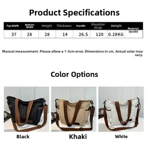Size chart showing dimensions for large capacity canvas tote bag with strap measurements