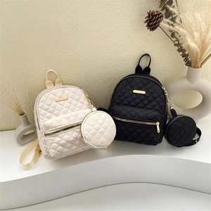 Minimalist quilted oxford fabric backpack set in beige and black for women
