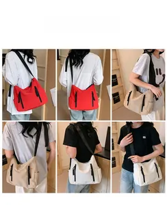 Trois couleurs de grand sac fourre-tout en nylon avec poches latérales et bandoulière