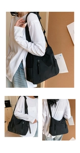 Détails de deux poches zippées verticales et tirettes tissées sur le sac cabas en nylon