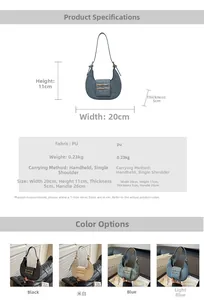 Detailed size specifications for minimalist crescent PU leather handbag and shoulder bag