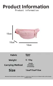 Pink quilted crossbody bag detail showing 16x15x10cm dimensions and textured fabric