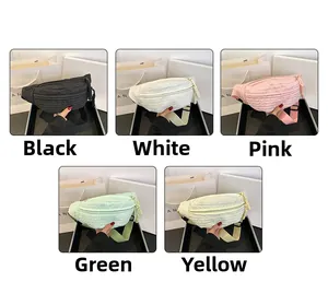Detailed grid showing pleated nylon crossbody bags in black, white, pink, green, and yellow