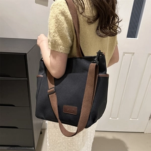 Women Large Capacity Canvas Tote Bag Casual Shoulder Crossbody Bag Contrast Color Fashion Handbag Student Daily Shopping Bag