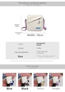 Tableau des tailles détaillé pour sac bandoulière en toile avec dimensions de 18cm