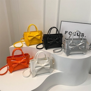 Women Trendy Bow Top Handle Bag Elegant PU Leather Crossbody Shoulder Bag Small Square Bag Fashion Daily Handbag For Lady