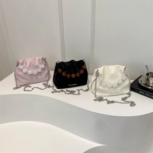 Sac Seau Plissé Nuage à la Mode Avec Poignée en Grandes Perles Cuir PU Chaîne en Métal Sac Bandoulière Élégant Femme