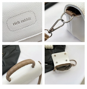 Détails du sac blanc en cuir avec logo Rich Rabbit et poignée tressée contrastée