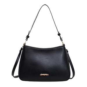 Borsa sottobraccio classica in pelle nera con scritte metalliche JINGPIN dorate