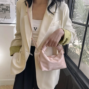 Chic pink pleated crossbody handbag with knotted handles for women's daily commute style