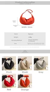 Detailed size specifications of the lightweight nylon crescent crossbody bag with dimensions