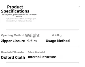 Detailed specifications of durable Oxford cloth tote bag with zipper and multi-pocket layout