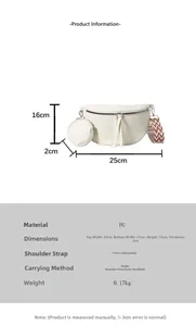 Detailed size guide for white PU leather crossbody bag and round coin purse set