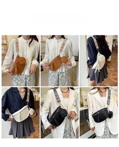 Chic women's crossbody bag set with wide woven strap and detachable coin purse