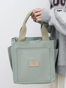 Women Canvas Multi-Pocket Tote Bag Urban Simple Casual Commute Handbag Large Capacity Lunch Bag Zipper Closure Top Handle Bag
