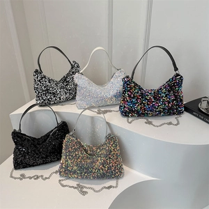 Sac Sous le Bras en Paillettes à la Mode pour Femmes 2024 Nouveau Sac à Bandoulière à Chaîne Décontracté Petit Sac Carré Sac à Main de Fête