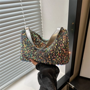 Petit sac à main à paillettes irisées avec chaîne et poignée argentée pour femmes