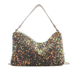 Sac sous le bras chic à paillettes irisées avec chaîne argentée et sangle grise