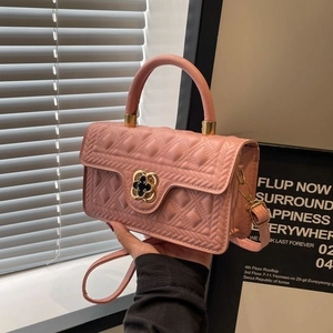 Damen Gesteppte Rauten PU Leder Umhängetasche Eleganter Kleeblatt-Verschluss Crossbody Tasche Handtasche