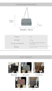 Detailed size specifications for sequin chain tote bag showing multi-way wear options