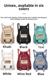 Detailed multi-color selection of large capacity drawstring backpacks in a neat grid view