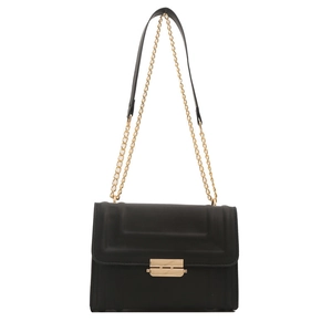 Classic black leather chain shoulder bag with gold hardware and square lock closure